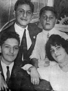 L-R:Brothers Ira, George, & Arthur Gershwin with their cousin Rose Lagowitz at Brighton Beach, 1912.